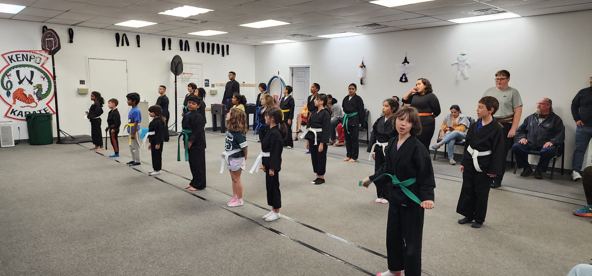 Students lined up for Karate class at Troy Black Belt Academy
